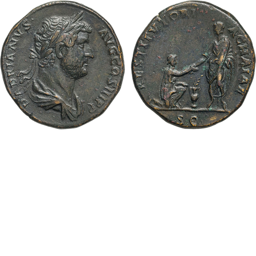 MONETE ROMANE IMPERIALI. ADRIANO (117-138). SESTERZIO  Ae, 27,04gr, 31x30mm. Meglio di BB, qSPL.<br>
