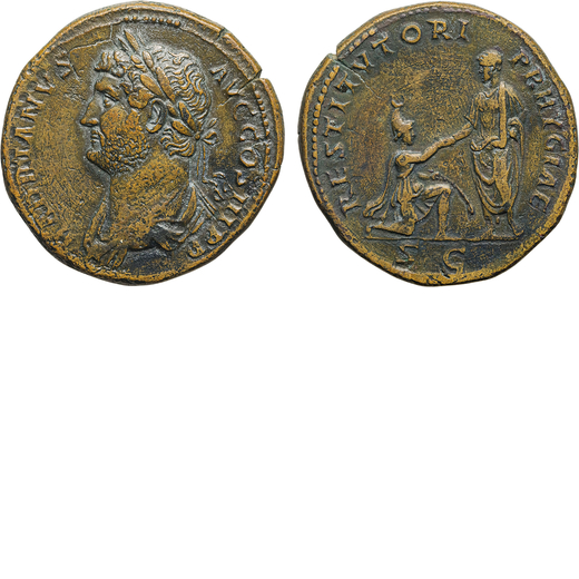 MONETE ROMANE IMPERIALI. ADRIANO (117-138). SESTERZIO Ae, 28,25gr, 33x32mm. BB.<br>D: Busto laureato