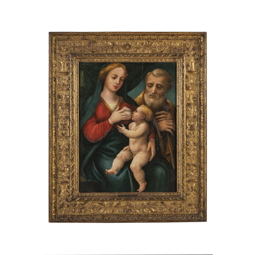 GEROLAMO GENGA (attr. a) (Urbino, 1476 - La Valle, 1551) <br>Sacra Famiglia<br>Olio su tavola, cm 