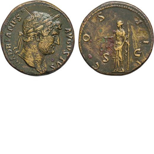 MONETE ROMANE IMPERIALI. ADRIANO (117-138). SESTERZIO Ae, 26,60gr, 33mm. BB.<br>D: Busto laureato e 