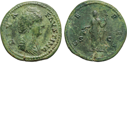 MONETE ROMANE IMPERIALI. FAUSTINA MADRE (141). SESTERZIO Emissione commemorativa, coniata sotto Anto