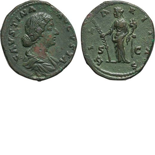MONETE ROMANE IMPERIALI. FAUSTINA MINORE (147-175). SESTERZIO Ae, 24,36gr, 33x30mm. BB.<br>D: Busto 