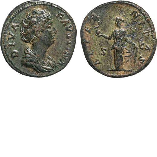 MONETE ROMANE IMPERIALI. FAUSTINA MADRE (141). SESTERZIO Emissione commemorativa, coniata sotto Anto