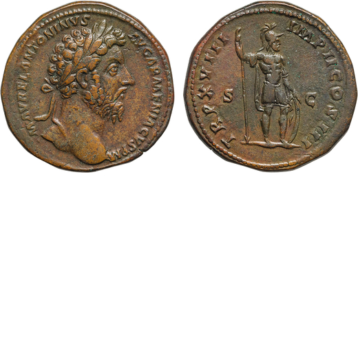 MONETE ROMANE IMPERIALI. MARCO AURELIO (161-180). SESTERZIO Ae, 26,75gr, 33mm. Meglio di BB, qSPL.<b