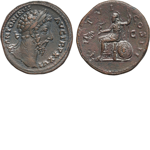 MONETE ROMANE IMPERIALI. MARCO AURELIO (161-180). SESTERZIO Ae, 25,16gr, 33x32mm. BB.<br>D: Testa la