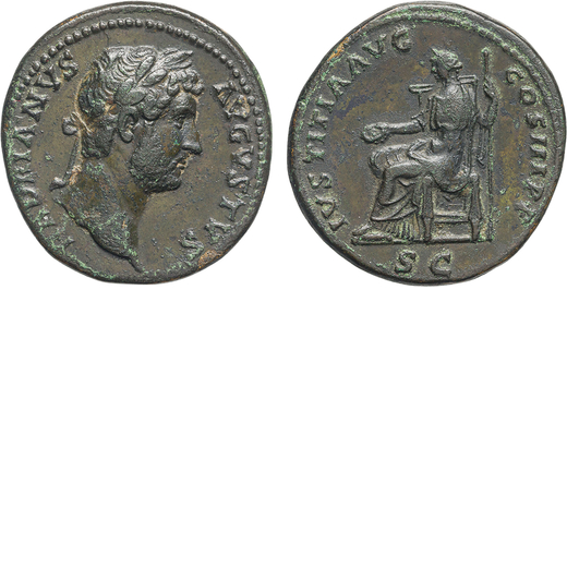 MONETE ROMANE IMPERIALI. ADRIANO (117-138). ASSE Ae, 12,64gr, 27x26mm. BB.<br>D: Testa laureata a de
