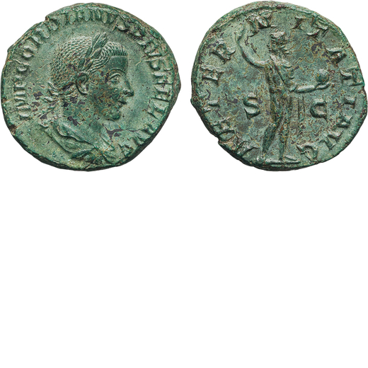 MONETE ROMANE IMPERIALI. GORDIANO III (238-244). ASSE Ae, 10,03gr, 23x24mm. SPL.<br>D: Busto laureat