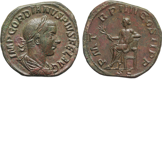 MONETE ROMANE IMPERIALI. GORDIANO III (238-244). SESTERZIO Ae, 18,15gr, 31mm. BB.<br>D: Busto laurea