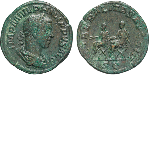MONETE ROMANE IMPERIALI. FILIPPO II (244-249). SESTERZIO Ae, 22,96gr, 31x30mm. BB.<br>D: Busto laure