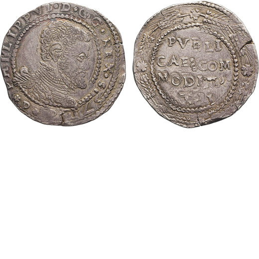 ZECCHE ITALIANE. MESSINA. FILIPPO II DI SPAGNA (1556-1598). SCUDO (10 TARI) 1571 Argento, 26,38gr, 3