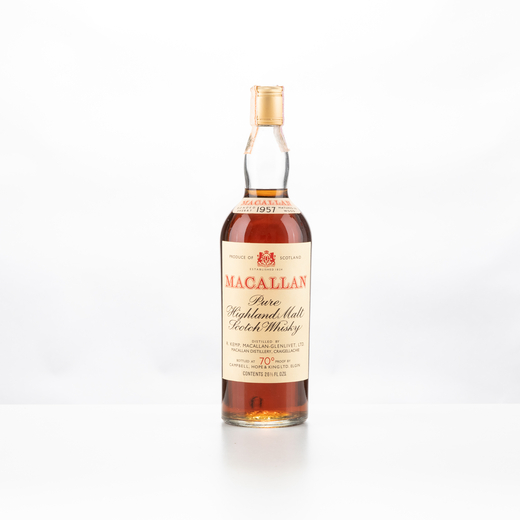 Macallan 1957  Speyside<br>Etichetta rossa, Campbell, Hope and King, 70 Proof<br>1 bt