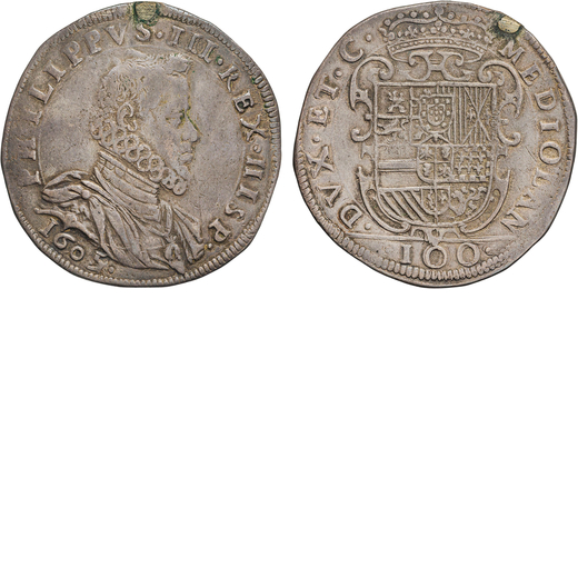 ZECCHE ITALIANE. MILANO. FILIPPO III (1598-1621). 100 SOLDI O FILIPPO 1605 Argento, 27,70gr, 42mm. T
