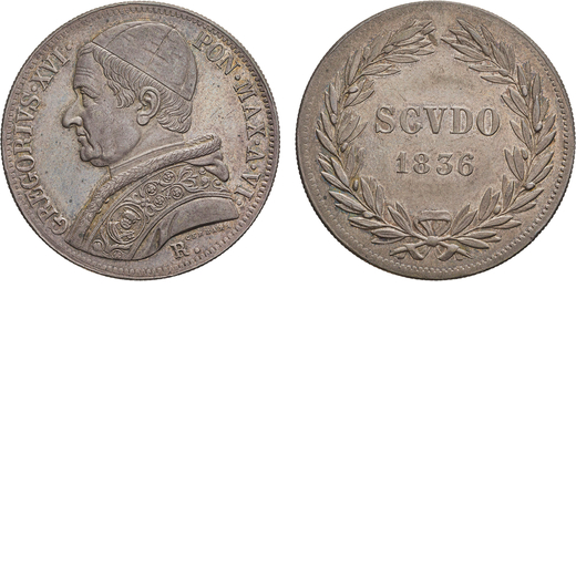 ZECCHE ITALIANE. STATO PONTIFICIO. GREGORIO XVI (1831-1846). SCUDO 1836 Argento, 26,85gr, 38mm. Quas