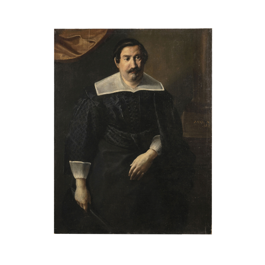 PITTORE ATTIVO A ROMA NEL XVII SECOLO Ritratto di uomo<br>Olio su tela, cm 110X83