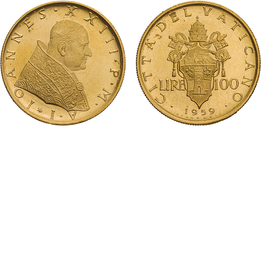 ZECCHE ITALIANE. STATO PONTIFICIO. GIOVANNI XXIII (1958-1963). 100 LIRE 1959 Oro, 5,18gr, 21mm. Quas