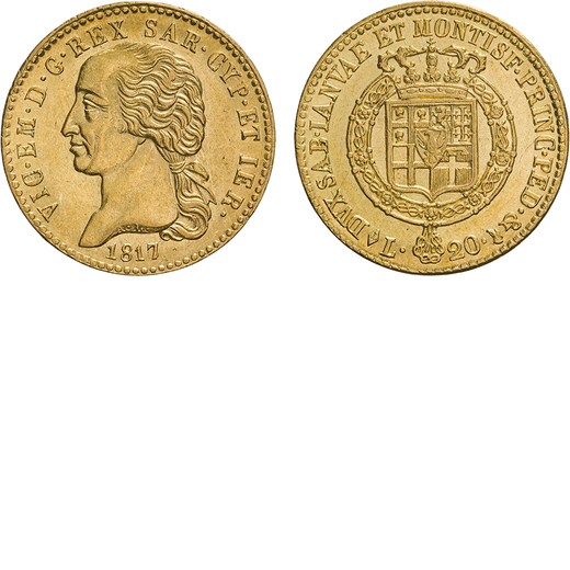 REGNO DI SARDEGNA. VITTORIO EMANUELE I (1802-1821). 20 LIRE 1817 Oro, 6,44gr, 21mm. SPL.<br>D: Testa