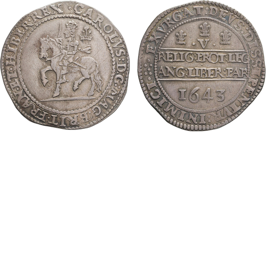 ZECCHE ESTERE. GRAN BRETAGNA. CARLO I (1625-1649). CORONA 1643 Oxford. Argento, 30,60gr, 43mm. BB.<b