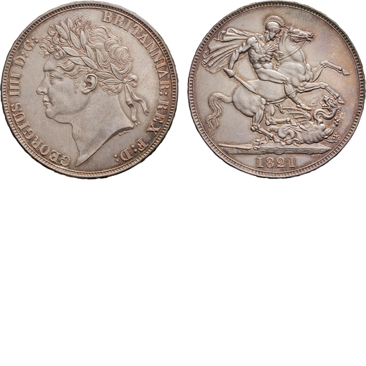 ZECCHE ESTERE. GRAN BRETAGNA. GIORGIO IV (1820-1830). CORONA 1821 Argento, 28,25gr, 38mm. Impercetti