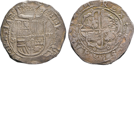 ZECCHE ESTERE. SPAGNA. FILIPPO II (1556-1598). 8 REALI  Toledo. Argento, 27,44gr, 39x40mm. BB.<br>D: