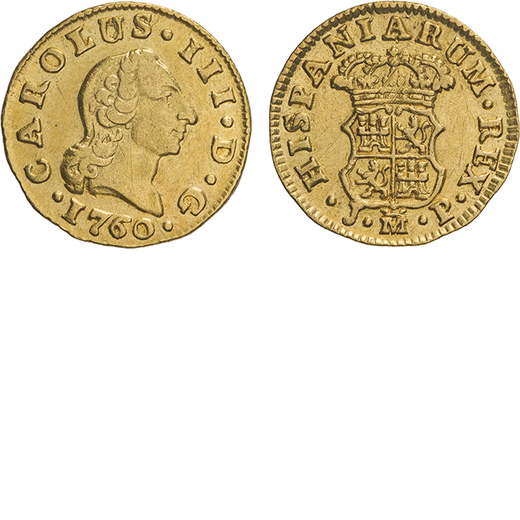 ZECCHE ESTERE. SPAGNA. CARLO III (1759-1788). MEZZO SCUDO 1760  Madrid. Oro, 1,79gr, 15mm. BB-SPL.<b