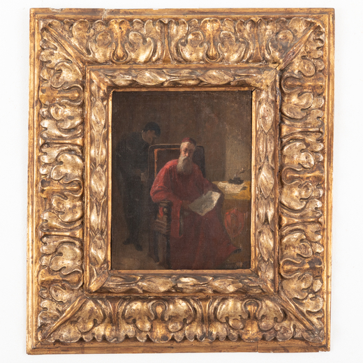 BERNARDO CELENTANO (ATTR. A) Napoli, 1835 - Roma, 1863<br>Cardinale in un interno<br>Olio su tela, c