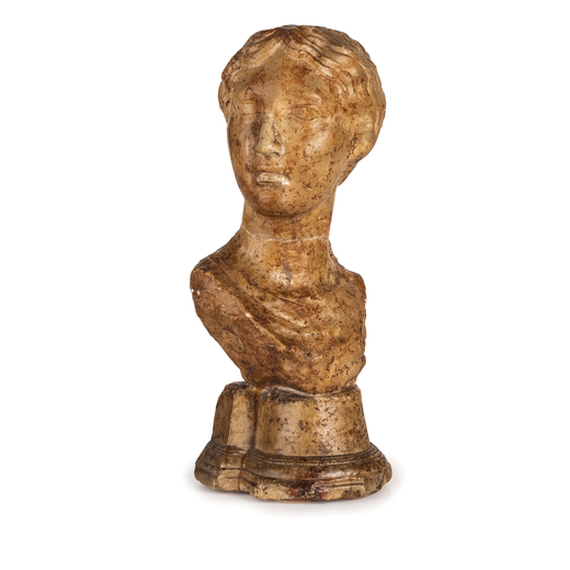SCULTURA IN MARMO, XVIII SECOLO  raffigurante busto femminile classico; usure, graffi, rotture e man