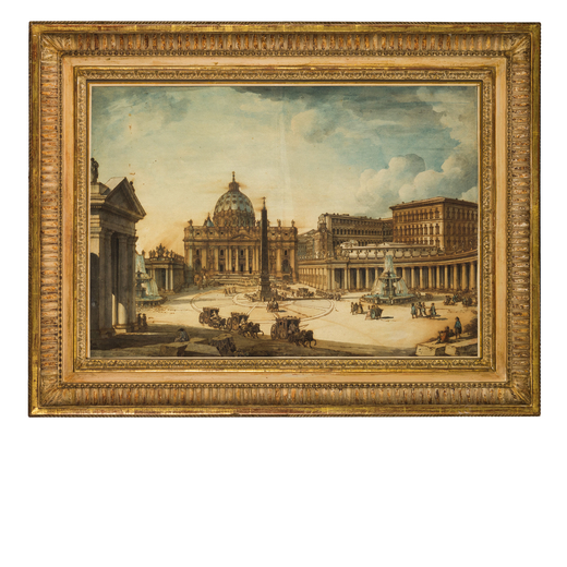 LOUIS FRANÇOIS CASSAS (Azay le Ferron, 1756 - Versailles, 1827)<br>Veduta di Piazza San Pietro <br>