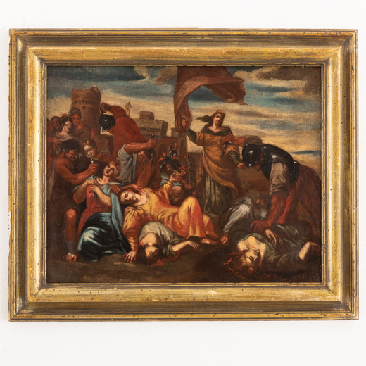 PITTORE DEL XVIII SECOLO Scena di martirio<br>Olio su tela, cm 40X50