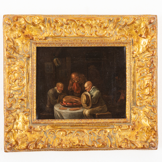 EGBERT VAN HEEMSKERCK (attr. a) (Haarlem, 1638 - Londra, 1704)<br>Scena di osteria<br>Olio su tela, 