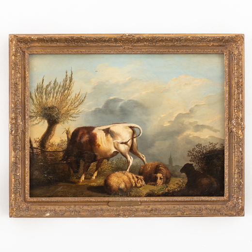 JACOB VAN STRY (attr. a) (Dordrecht, 1756 - 1815)<br>Paesaggio pastorale<br>Olio su tavola, cm 50X66