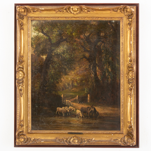 NICOLA PALIZZI Vasto, 1820 - Napoli, 1870<br>Paesaggio con gregge<br>Firmato N Palizzi in basso a de