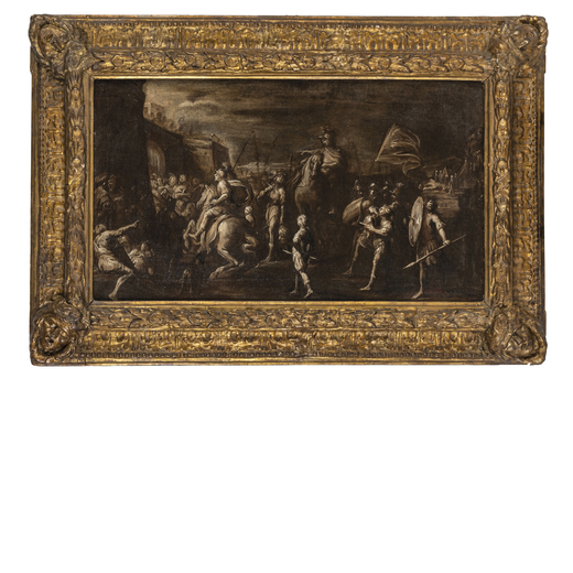 GIOVANNI ANDREA CARLONE  (Genova, 1639 - 1697) <br>Trionfo di David<br>Olio su tela, cm 45,5X79 con 