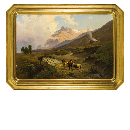 GIOVANNI CORVINI Milano 1820 - Parabiago 1894<br>Pastori con gregge nella valle <br>Firmato Gio Corv