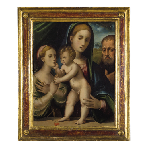 GIULIO RAIBOLINI detto GIULIO FRANCIA (Bologna, 1487 - 1540)<br>Madonna con il Bambino, San Giuseppe