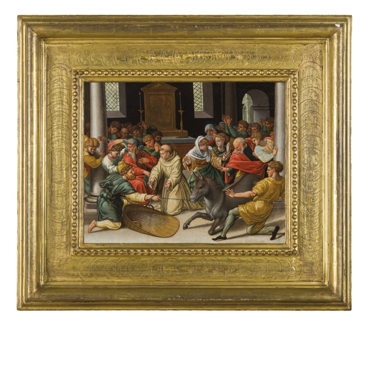 INNOCENZO DI PIETRO FRANCUCCI DA IMOLA  (Imola, 1490 - Bologna, 1550)<br>Il miracolo della mula<br>O