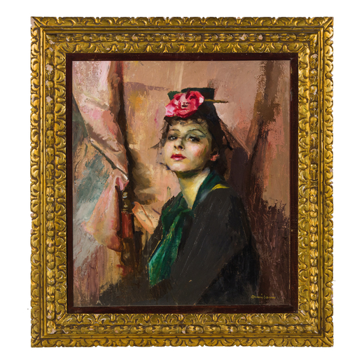 GIUSEPPE AMISANI Mede Lomellina, 1881 - Portofino, 1941<br>Ritratto di donna con fiore tra i capelli