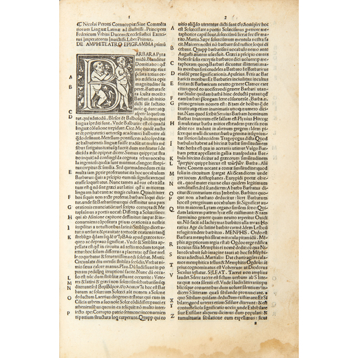 PEROTTO, Nicolò (1429-1480). Cornucopiae siue Commentariorum linguae latinae. Milano: Giovanni Mari