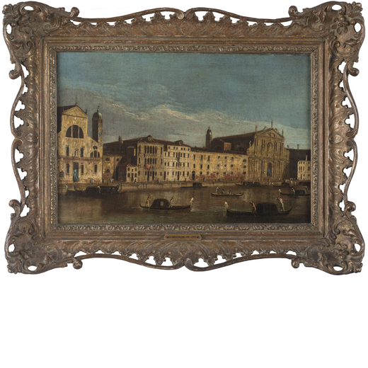FRANCESCO TIRONI (attr. a) (Venezia, circa 1745 - 1797)<br>Veduta veneziana<br>Olio su tela, cm 27X3
