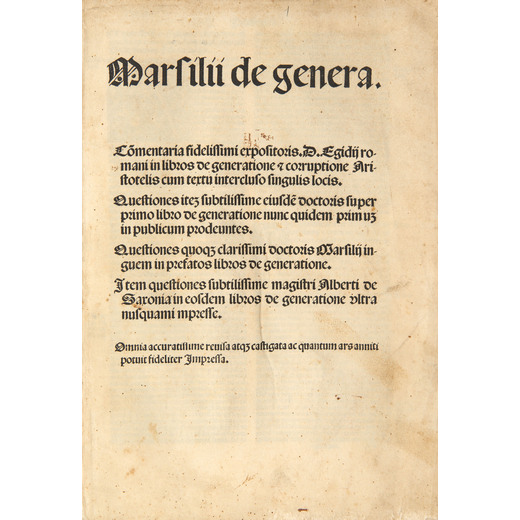 [ARISTOTELE] MARSILIUS DE INGHEN (1340-1396). De genera[tione]... in libros de generatione et corrup