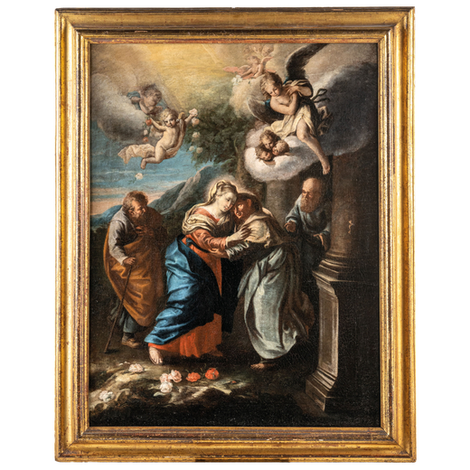 DOMENICO GUIDOBONO (attr. a) (Savona, 1668 - Napoli, 1746)<br>Visitazione<br>Olio su tela, cm 104X79