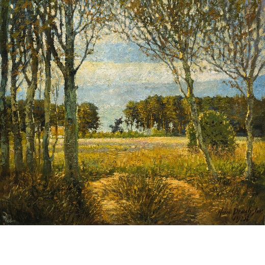 HERMANN DRECHSLER Gottendorf, 1876 - Gera, 1951<br>Paesaggio con alberi <br>Firmato Herm Dressler e 