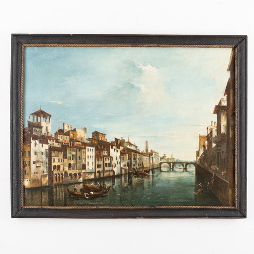 PITTORE DEL XVIII-XIX SECOLO Veduta di Firenze<br>Olio su tela, cm 87X117