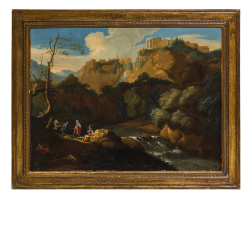 JEAN ANTOINE CONSTANTIN DAIX (attr. a) (Marsiglia, 1756 - Aix en Provence, 1844)<br>Paesaggio con ve