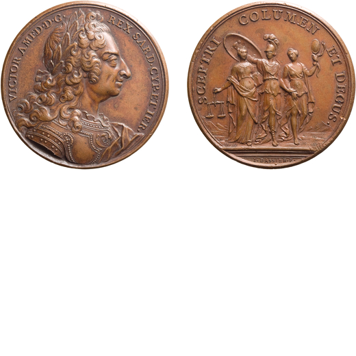 MEDAGLIE SAVOIA. VITTORIO AMEDEO II (1675-1730). OPUS: DASSIER Bronzo, 34,56 gr, 40 mm. Colpetti, mi