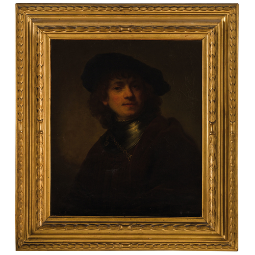 TEERLINK MUSCHI ANNA Siena 1800 - 1885<br>Autoritratto giovanile del pittore Rembrandt<br>Olio su te