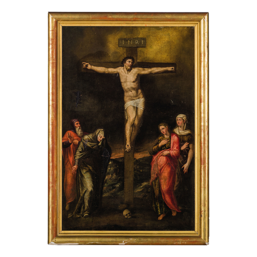 MARCELLO VENUSTI (attr. a) (Como, 1512 - Roma 1579)<br>Crocifissione<br>Olio su tela, cm 81X53