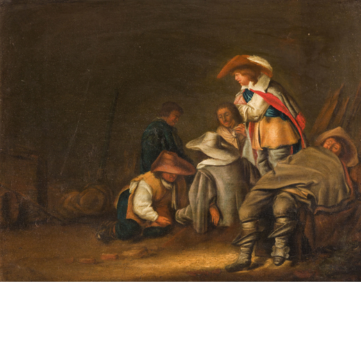 PITTORE OLANDESE DEL XVIII SECOLO Scena di genere <br>Olio su tavola, cm 29X38,5