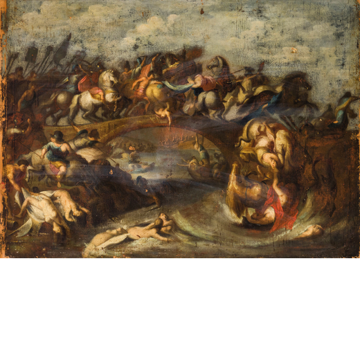 PIETRO PAOLO RUBENS (seguace di) (Siegen, 1577 - Anversa, 1640)<br>La battaglia delle amazzoni<br>Ol