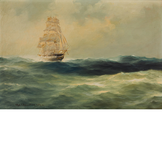 RUDOLPH CLAUDUS Ostemburg 1893 - 1964<br>La nave Amerigo Vespucci in navigazione <br>Firmato Rod Cla