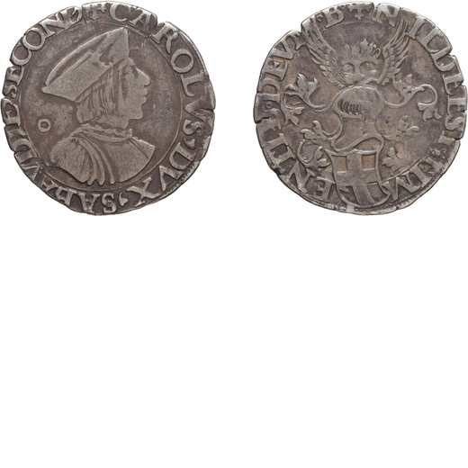 SAVOIA. CARLO II (1504-1553). MEZZO TESTONE Argento, 4,39 gr, 27 mm. Frattura del tondello. Buon MB<
